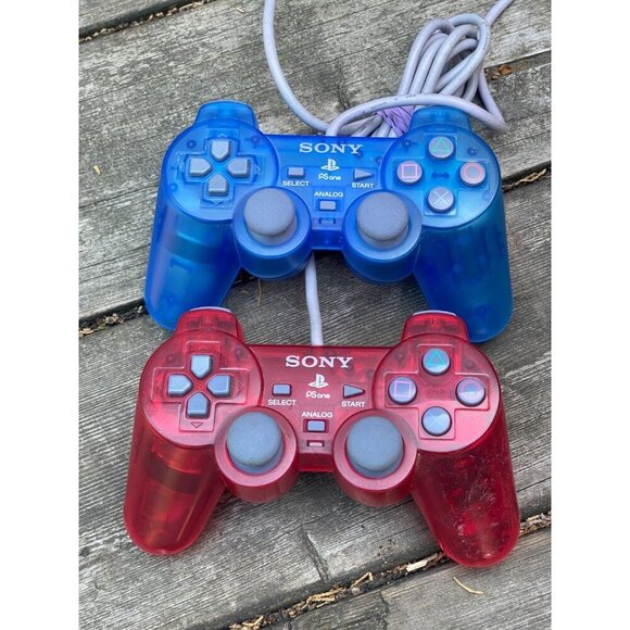 Sony PlayStation SCPH-110 PS1 PS One PS2 Controller Clear Red & Blue Translucent - Picture 2 of 9